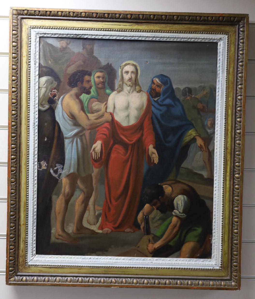 Italian School, oil on canvas, The dispossession of Christ, Archeocity Certificate verso, 65 x 50cm